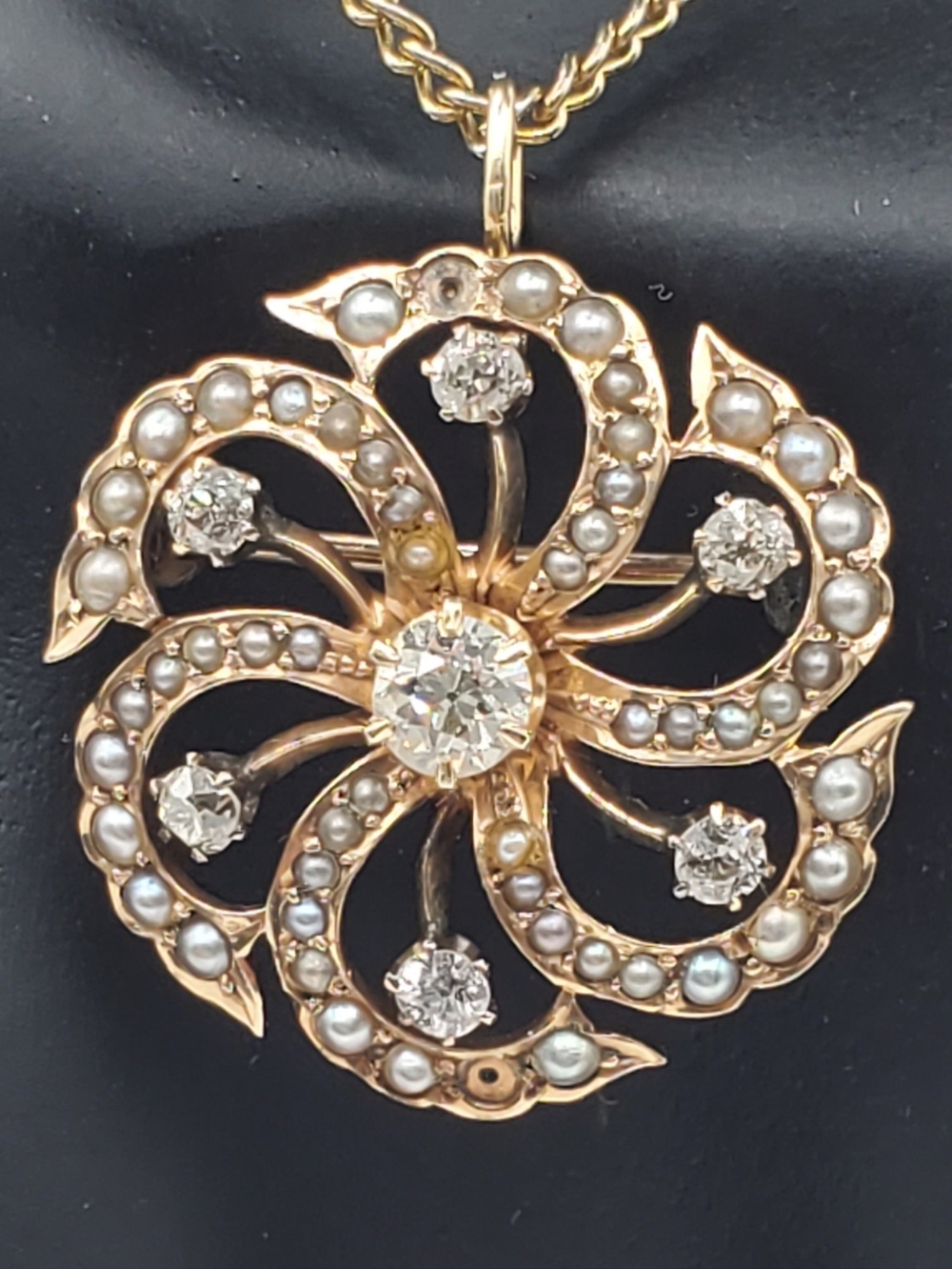 14k Rose Gold Victorian Brooch & Pendent 1.10 TCW Rose Cut Natural Diamonds